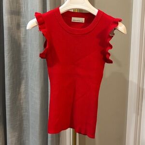 Zenana Outfitters Red Stretchy Flutter Sleeve Ruffled Ribbed tank Sz Medium